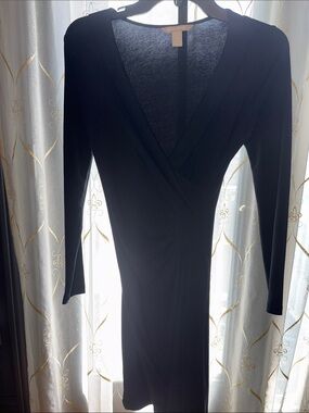 Banana Republic Black Long Sleeve Wrap-Front Dress